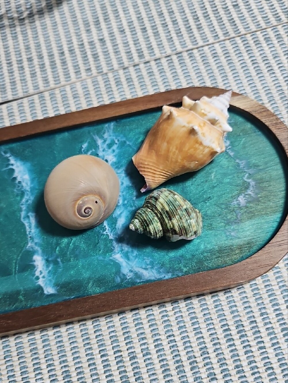 Teal Ocean Resin Acacia Wood Tray - Decorative Home Accent - Picture 7 of 11